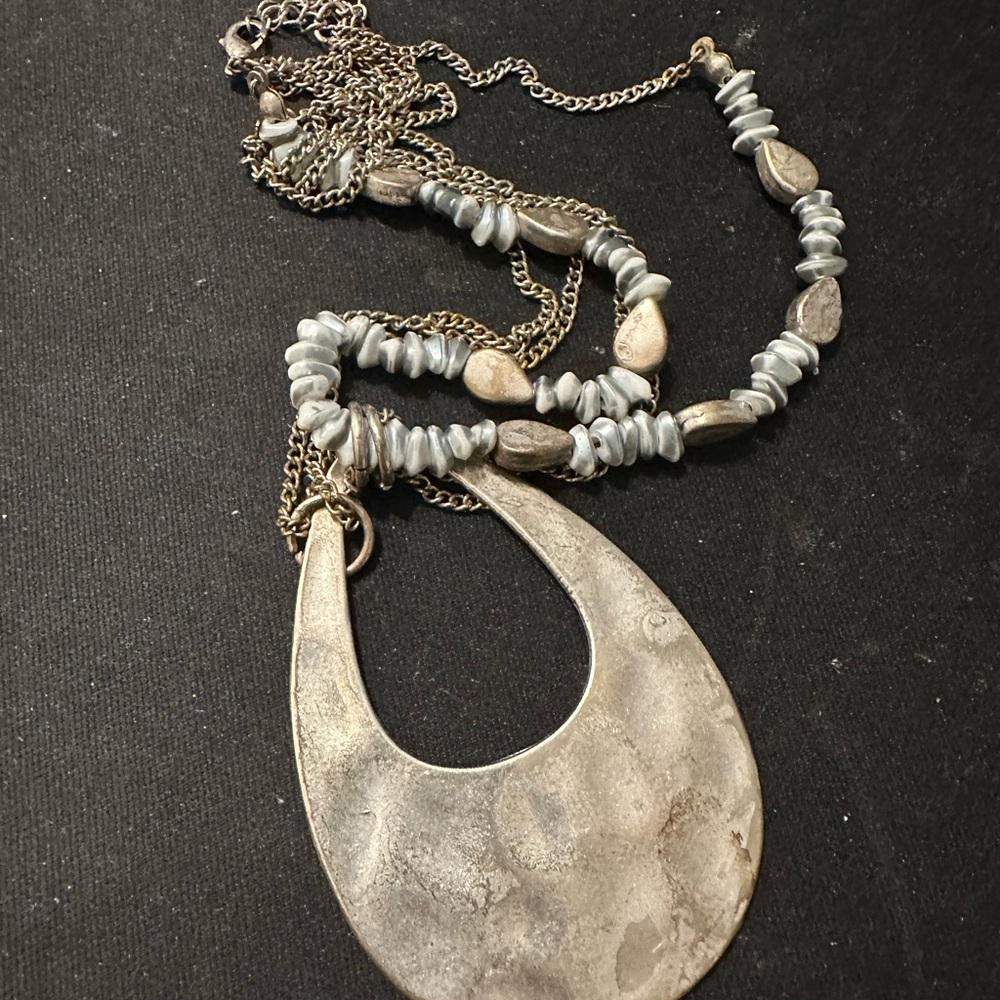 Silver Pendant Necklace with Beaded Accents